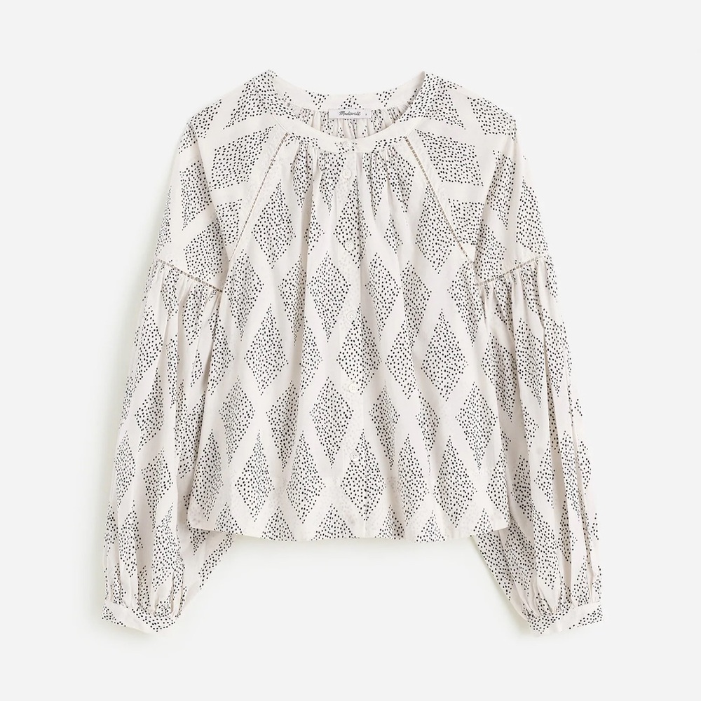 NWT! Madewell | Lighthouse Shirred Balloon-Sleeve Top in Geometric Print | S - Picture 2 of 7